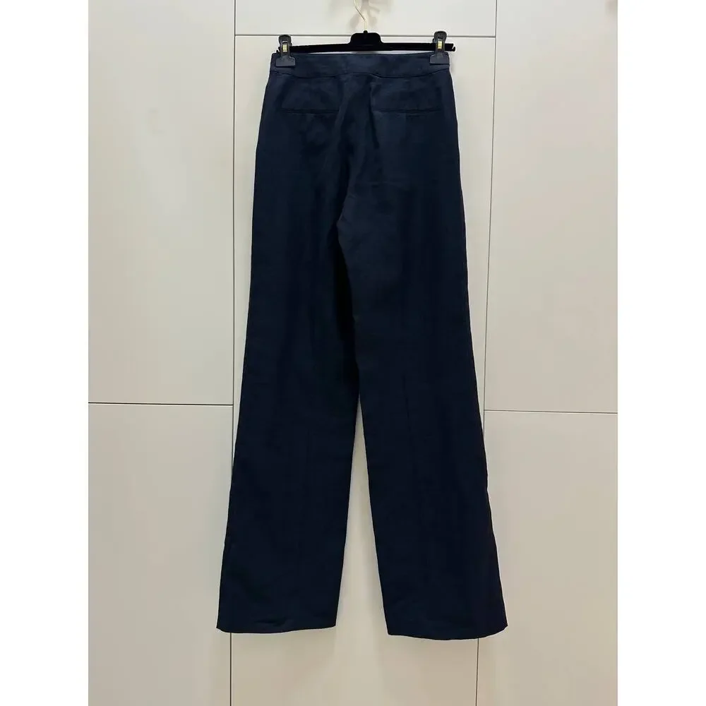 CHANEL Vintage Navy Linen Wide Leg Pants FR 38